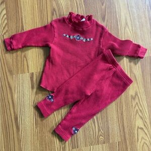 Vintage Kids N Fun Red Embroidered Waffle Outfit Sz 12M. D-1196
